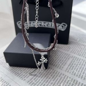 Chrome hearts leather wrapped chain cross necklace